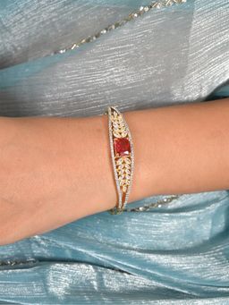 Ratnavali Jewels - Gold Plated American Diamond Cz Red Openable Sleek Bracelet