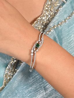 Ratnavali Jewels - Silver Plated American Diamond Cz Green Openable Sleek Bracelet