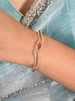 Ratnavali Jewels - Gold Plated American Diamond Cz Green Openable Sleek Bracelet