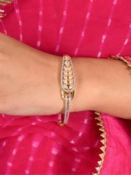 Ratnavali Jewels - Gold Plated American Diamond Cz White Openable Sleek Bracelet