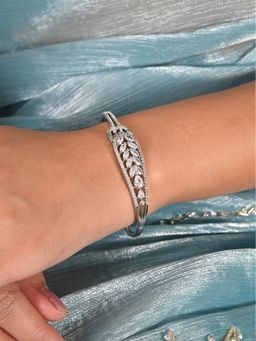 Ratnavali Jewels - Silver Plated American Diamond Cz White Openable Sleek Bracelet