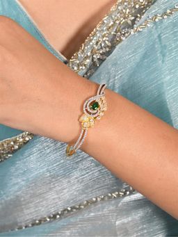 Ratnavali Jewels - Gold Plated American Diamond Cz Green Openable Sleek Bracelet