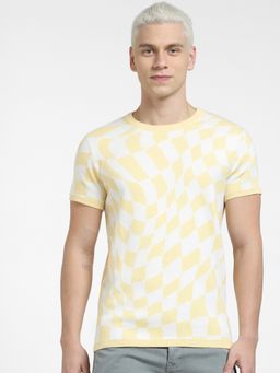 Jack & Jones - Beige Check Knit Crew Neck T-shirt