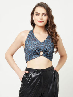 Attic Salt - Blue Printed Ring Halter Top
