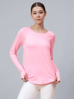 Fitkin - Women Neon Pink Super Soft Back Laser Cut T-Shirt
