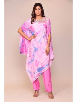 Zari Jaipur - Dark Pink Kaftan Kurta with Embroidery (Set of 2)