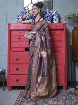 Akhilam - Womens Silk Blend Mauve Embellished Designer Saree with Unstitched Blouse