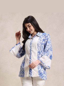 Sarvaa by Kriti - Blue Flared Sleeves Printed Shirt