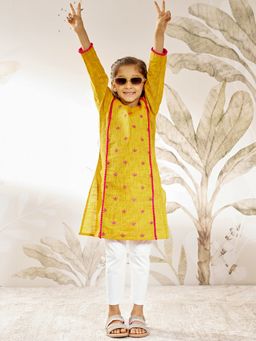 Vastramay - Three Quarter Sleeves Embroidered Kurta & Churidar - Yellow