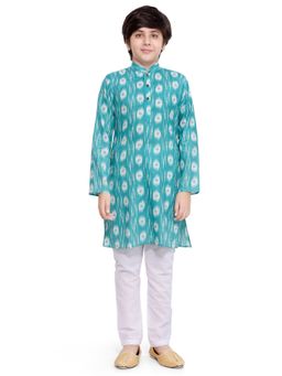 Jeetethnics - Boys Turquoise Printed Kurta Pyjama Set (Set of 2)