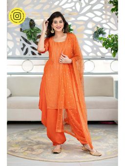 Label Shaurya Sanadhya - Orange Chanderi Kurta Pant With Dupatta Patialla (set Of 3)