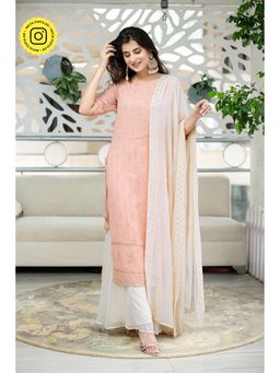Label Shaurya Sanadhya - Light Peach Lucknowi Kurta With Palazzo And Dupatta (set Of 3)