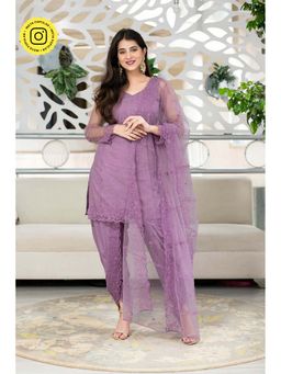 Label Shaurya Sanadhya - Mauve Purple Kurta Dhoti With Dupatta (set Of 3)