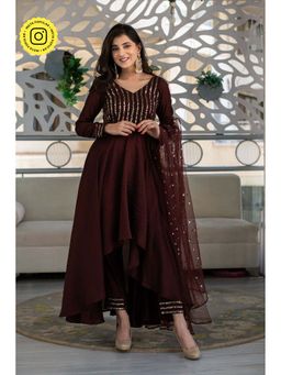Label Shaurya Sanadhya - Brown High Low Anarkali (Set of 3)