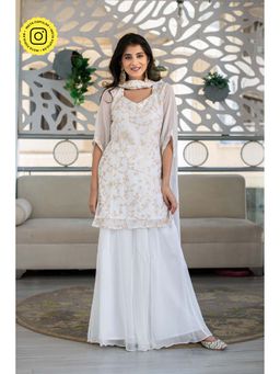 Label Shaurya Sanadhya - White Sequin Kurta with Palazzo & Dupatta (Set of 3)