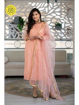 Label Shaurya Sanadhya - Peach Thread Work Kurta with Pant & Dupatta (Set of 3)