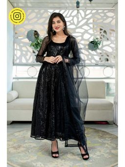 Label Shaurya Sanadhya - Black Sequin Anarkali (Set of 2)