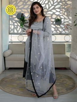 Label Shaurya Sanadhya - Black & Grey Hand Work Kurta (Set of 3)