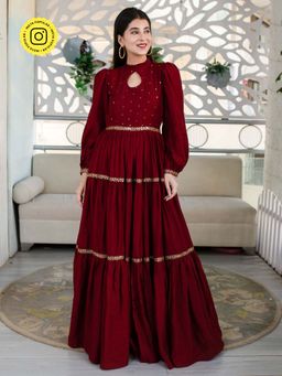Label Shaurya Sanadhya - Maroon Hand Work Gown