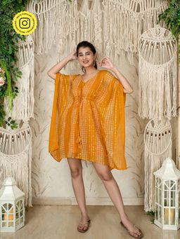 Label Shaurya Sanadhya - Mustard Thread Work & Sequin Kaftan (Set of 2)