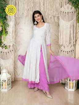 Label Shaurya Sanadhya - White & Lavender Anarkali (Set of 3)