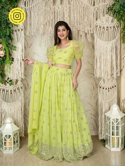 Label Shaurya Sanadhya - Monochrome Pastel Green Lehenga (Set of 3)