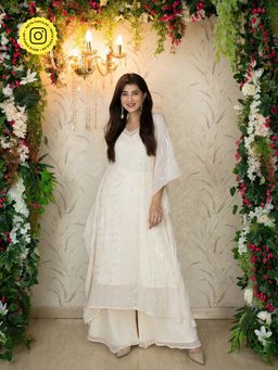Label Shaurya Sanadhya - White Kaftan with Palazzo (Set of 3)