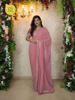 Label Shaurya Sanadhya - Dusty Pink Saree With Heavy Sequin Border with unstiched Blouse
