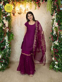 Label Shaurya Sanadhya - Wine Sharara (Set of 3)