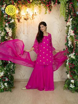 Label Shaurya Sanadhya - Rani Pink Sharara (Set of 3)