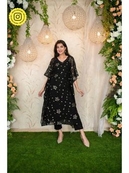 Label Shaurya Sanadhya - Black Kaftan with Pants (Set of 3)