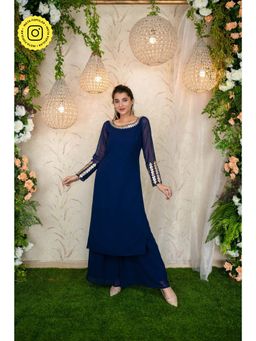 Label Shaurya Sanadhya - Ink Blue Hand Mirror Work Kurta (Set of 2)
