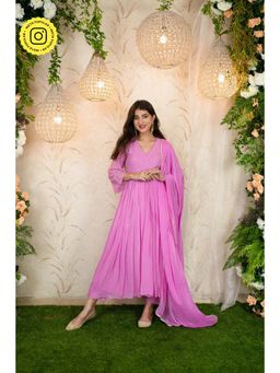 Label Shaurya Sanadhya - Lavender Pink Flared Anarkali (Set of 3)