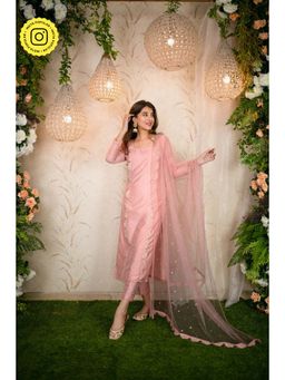Label Shaurya Sanadhya - Peach Lace Kurta (Set of 3)