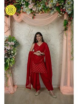 Label Shaurya Sanadhya - Red Patiala Suit (Set of 3)