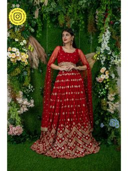 Label Shaurya Sanadhya - Red And Gold Lehenga (Set of 2)
