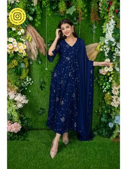 Label Shaurya Sanadhya - Imperial Blue Anarkali (Set of 3)