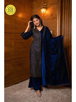 Label Shaurya Sanadhya - Royal Blue Panel Kurta (Set of 3)