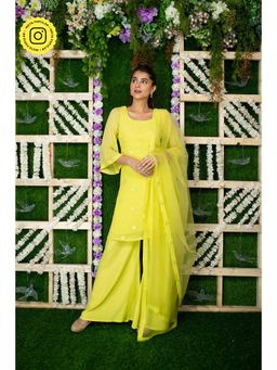 Label Shaurya Sanadhya - Lime Sequin Kurta Palazzo (Set of 3)