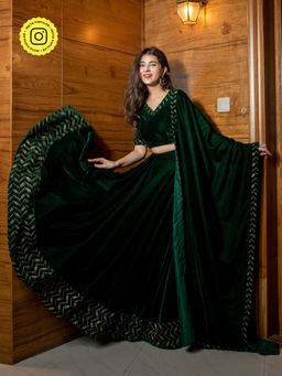 Label Shaurya Sanadhya - Green Sequin And Zari Work Velvet Lehenga With Dupatta (Set of 3)