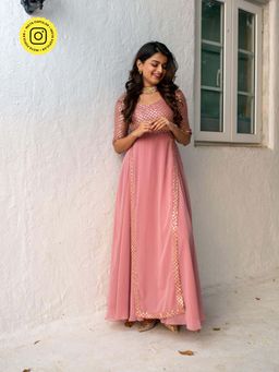 Label Shaurya Sanadhya - Dusty Pink Sequin Pannel Long Dress