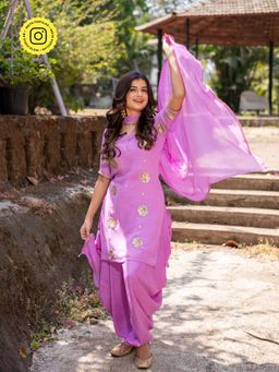 Label Shaurya Sanadhya - Purple Kurta With Patialla And Dupatta (Set of 3)