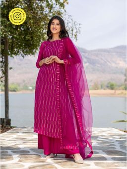 Label Shaurya Sanadhya - Pink Heavy Kurta With Palazzo And Dupatta (Set of 3)