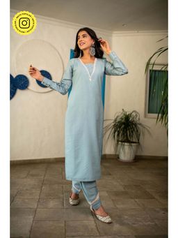 Label Shaurya Sanadhya - Powder Blue Lace Kurta with Bottom (Set of 2)