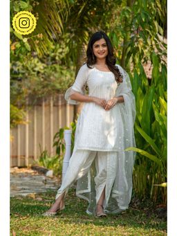 Label Shaurya Sanadhya - White and Gold Kurti with Dhoti and Dupatta (Set of 3)