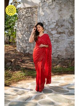Label Shaurya Sanadhya - Red Heavy Sequin Saree with Unstitched Blouse