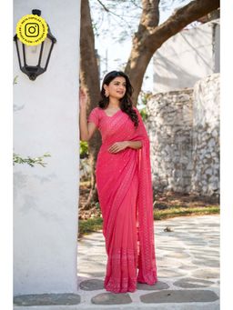 Label Shaurya Sanadhya - Rose Pink Sequin Saree with Unstitched Blouse