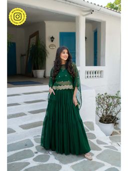 Label Shaurya Sanadhya - Bottle Green Cape Lehenga Choli (Set of 3)