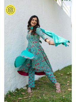Label Shaurya Sanadhya - Sea Green Floral Cotton (Set of 3)