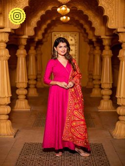 Label Shaurya Sanadhya - Pink Over Lap Anarkali Kurta with Pants & Dupatta (Set of 3)